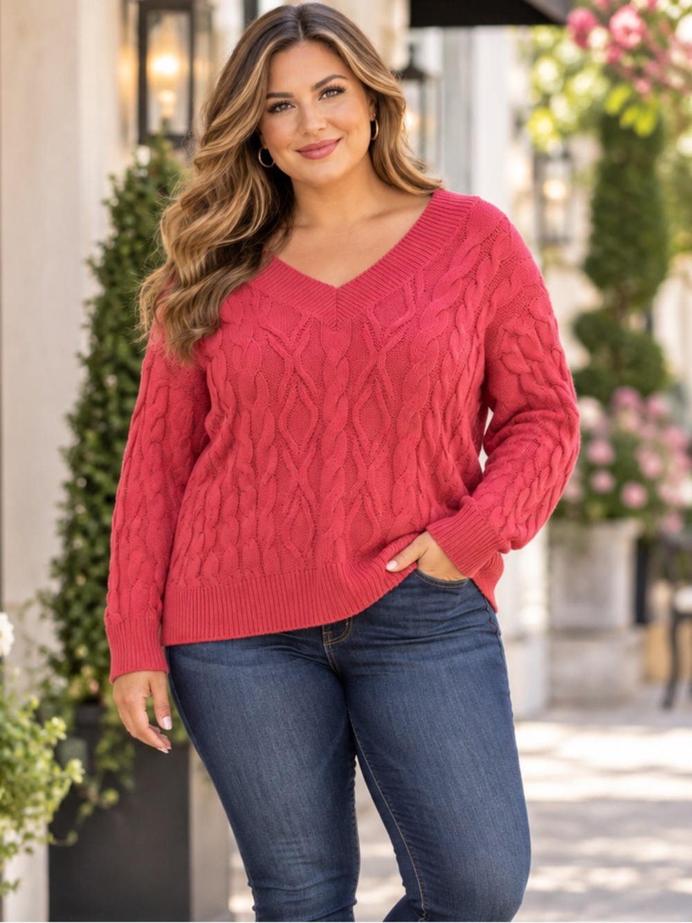 ST JOHN’S BAY Cable Knit V-Neck Pullover Sweater Size XXL